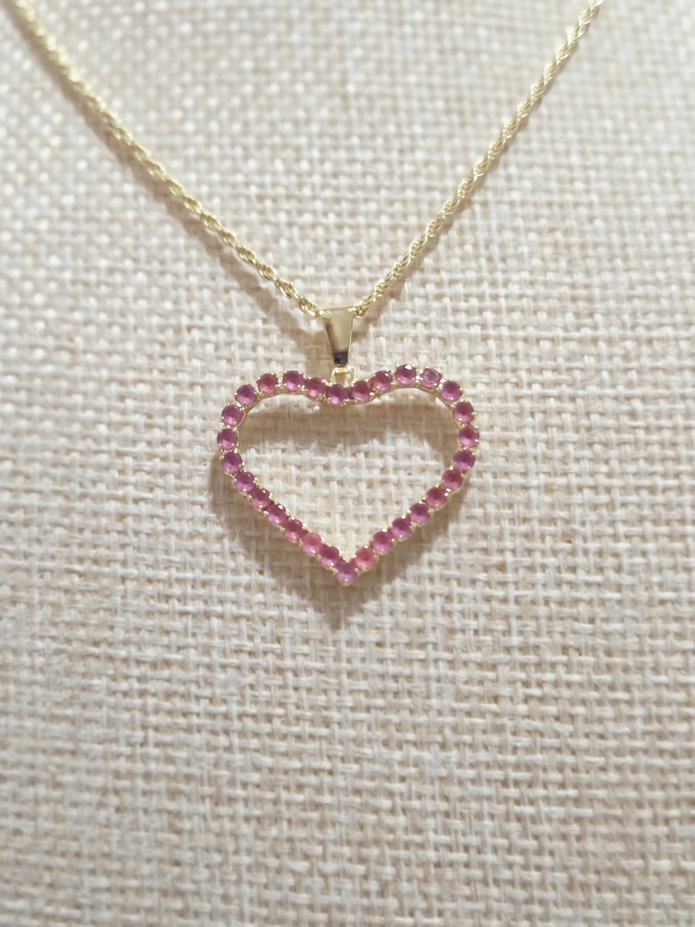 Gold Heart Pendant Necklace with Pink Gem Accents - Picture 3 of 4